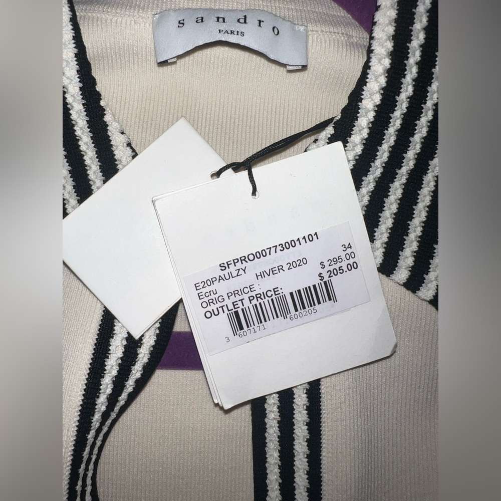 Sandro Cream Knit Polo Mini Dress with Black Trim - Picture 7 of 10